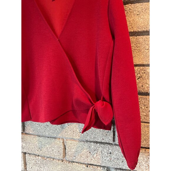 Madewell Texture & Thread Wrap Top M Red Long Sleeve Crepe Knit Womens Blouse Wi - Picture 2 of 8